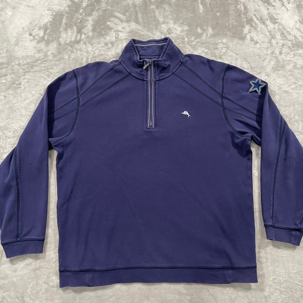 Tommy Bahama Sweater Mens Large Blue Dallas Cowboys NFL 1/4 Zip Football